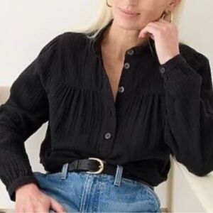 J. Crew Black Fresco Soft Gauze Button-Down Women's Shirt Medium Popover